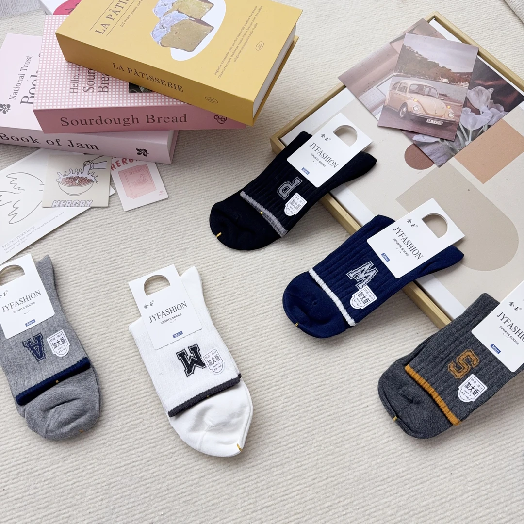 3458-03 五双中筒袜男袜加大版运动休闲中筒袜WG