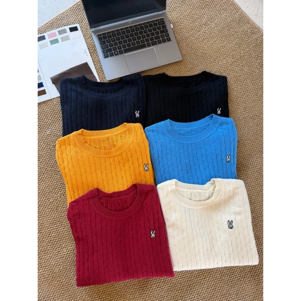 #15063 100%羊毛秋冬新款宽松长袖麻花圆领针织套头衫女显瘦百搭