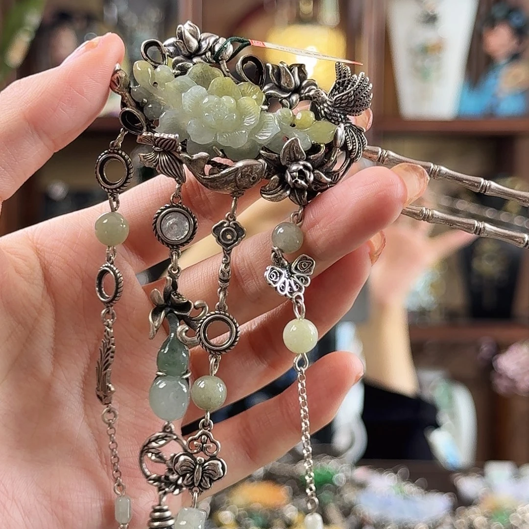 翡翠银S925镶嵌发饰