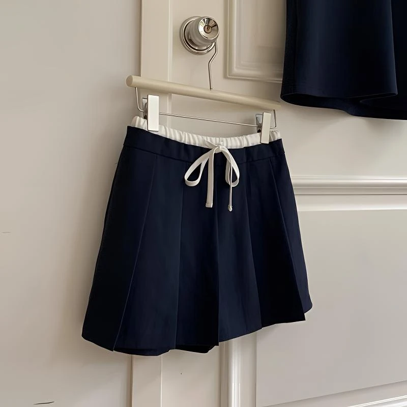 夏季大码黑色高腰百褶裙女胖mm学院风新款抽绳松紧腰显瘦半身裙