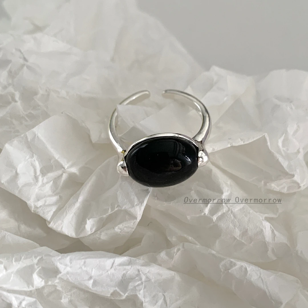 925银戒指 黑色椭圆戒指 19248