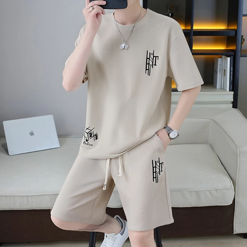 速干透气短袖搭配宽松短夏季薄款休闲运动套装男士裤潮流时尚夏装