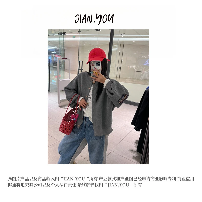 JIANYOU-「百搭潮流」2025早春新款开衫袖子贴布宽松女外套JR-25037