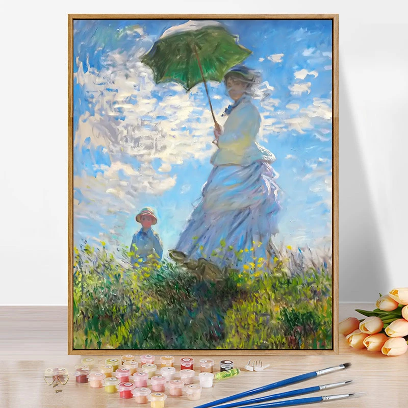 莫奈山水画睡莲日出手工diy手绘画画油彩画梵高向日葵名画壁挂画