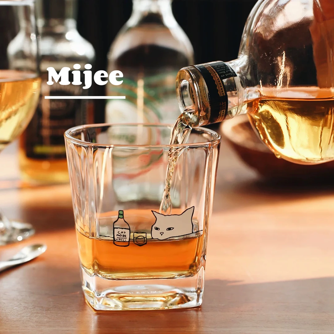 韩式小猫喝酒玻璃杯猫咪威士忌酒杯耐热咖啡杯子家用