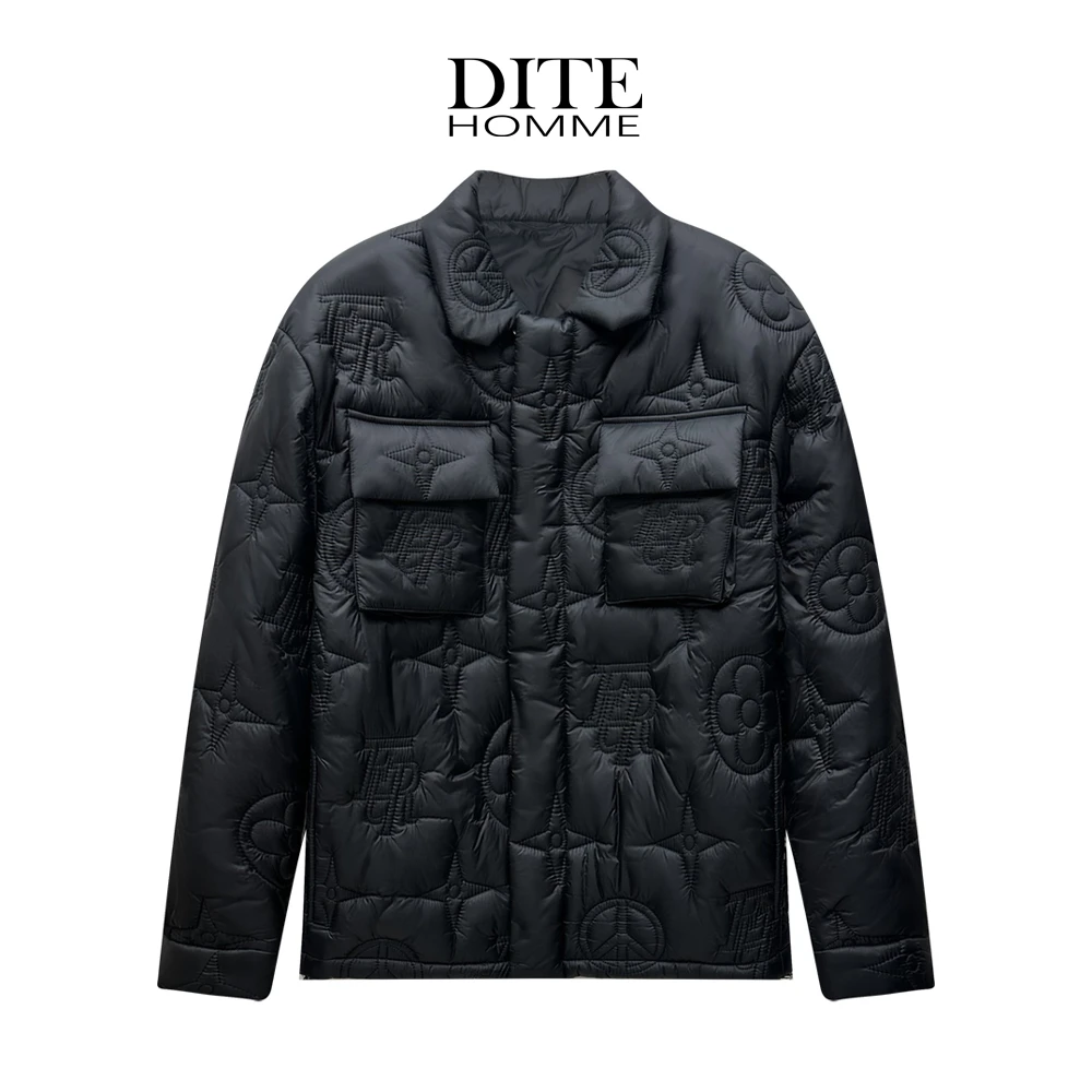 Dite迪特男士冬季新款夹克户波浪棉服男款时尚翻领休闲男外套保暖