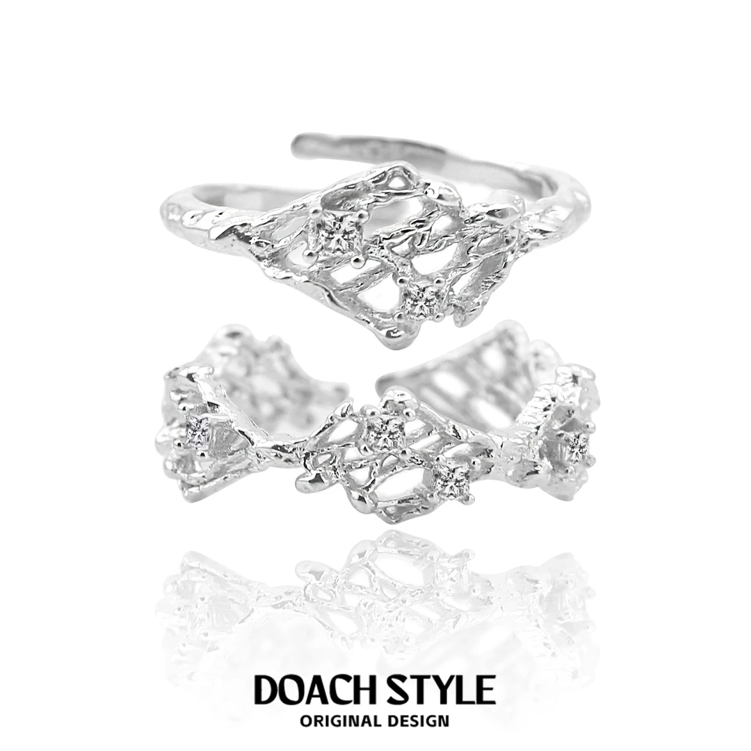 925银戒指 S925纯银戒指女小众设计百搭镂空不规则高级感开口指环