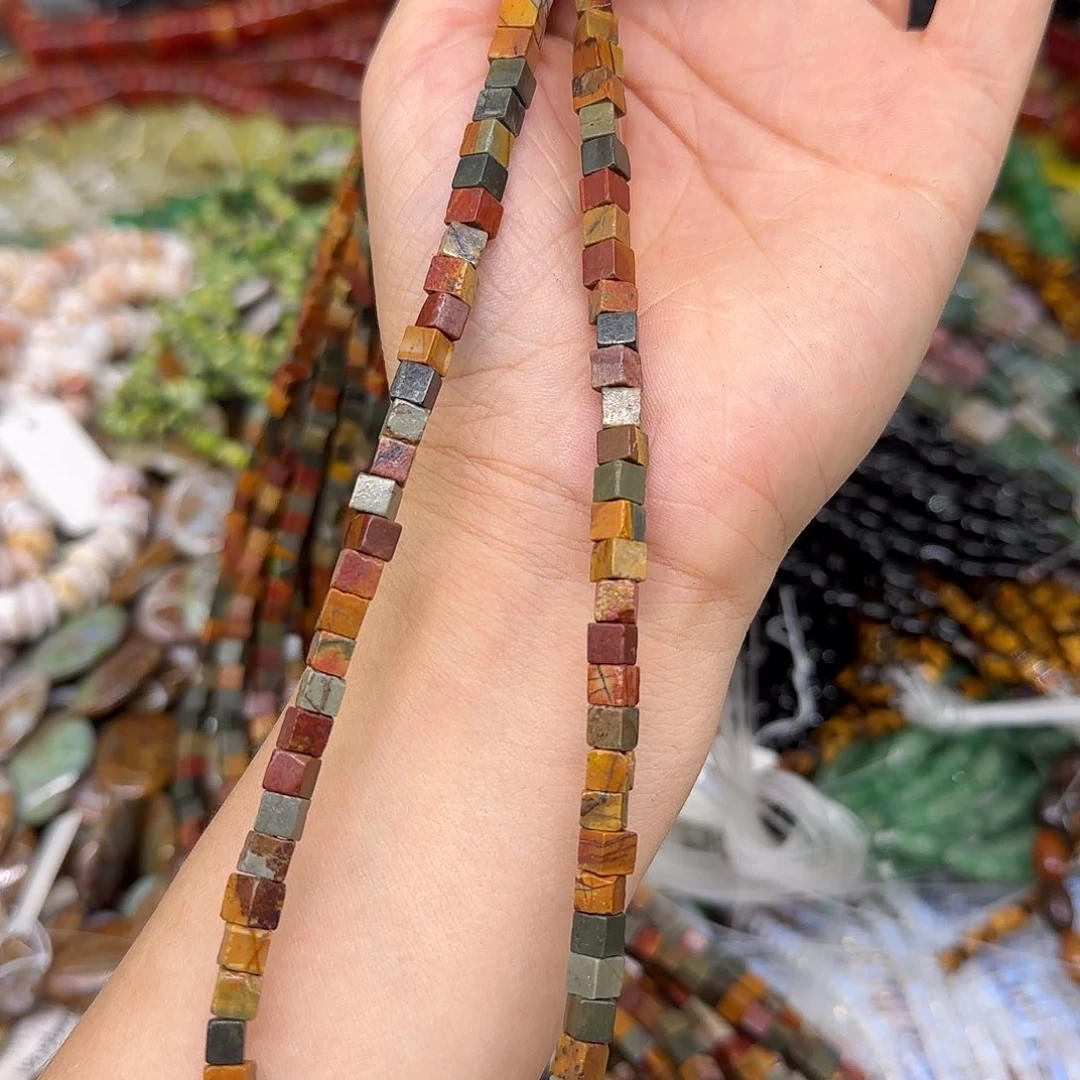 玛瑙/玉髓合金珠宝半成品毕加索石4mm方糖一条