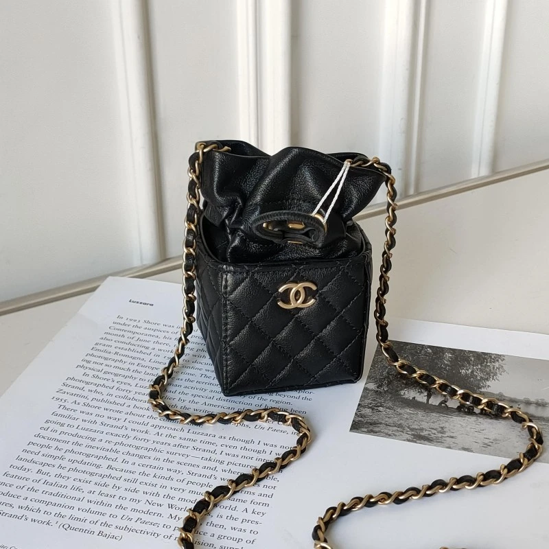 95新 Chanel/香奈儿 Azul - 22C黑金牛皮烧卖mini斜挎包 52834