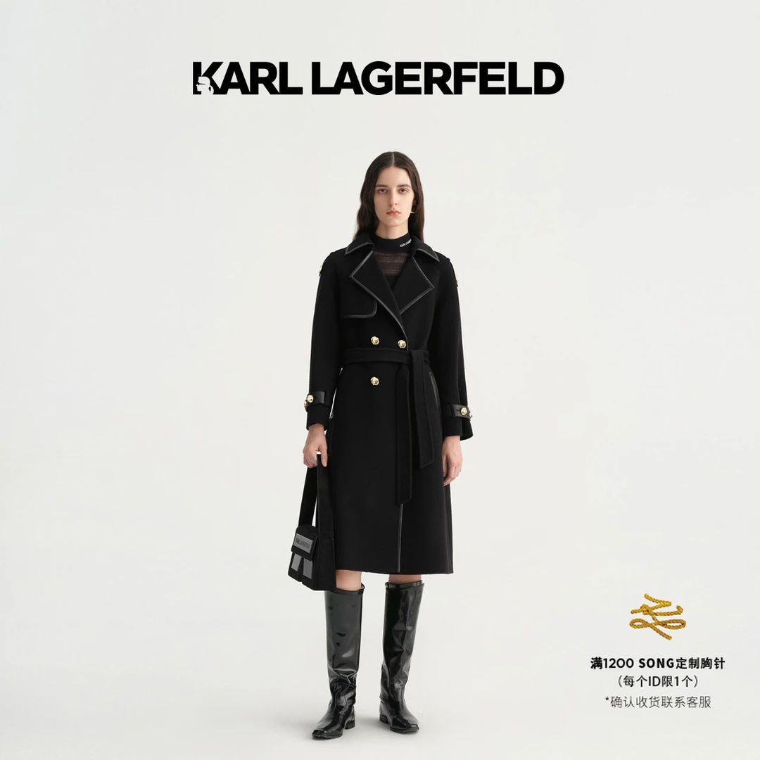 KARL LAGERFELD卡尔拉格斐秋季新款黑色拼接风衣式大衣E37W1504