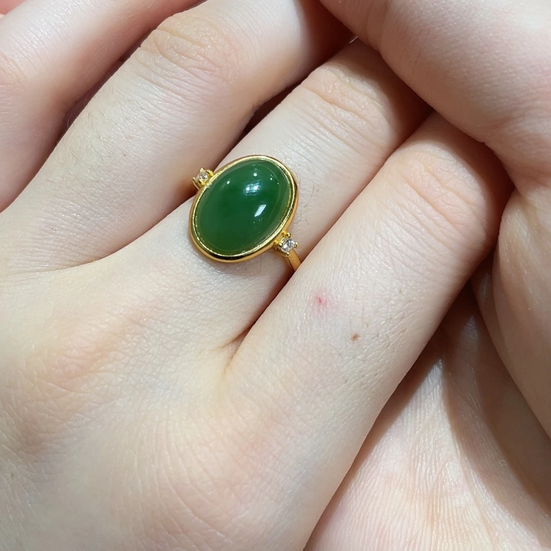 和田玉（碧玉）银S925镀金镶嵌戒指