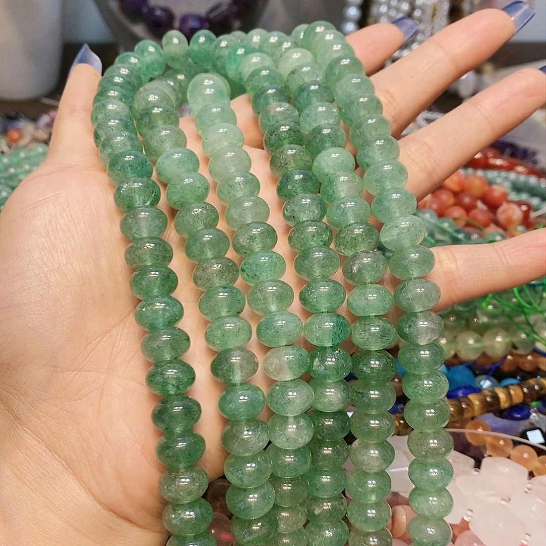 玛瑙/玉髓散珠天然绿草莓12mm胖算盘一条