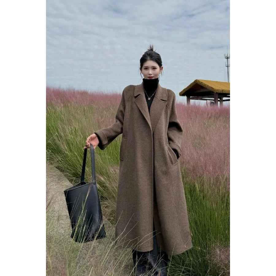 25年秋冬季新款女士加厚秋冬西装领女常规款毛呢外套宽松时尚长款