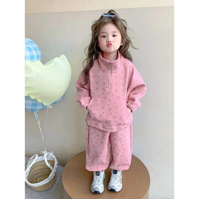 新疆包邮女孩春季服装2025新风格女婴运动衫两件套春季休闲儿童套