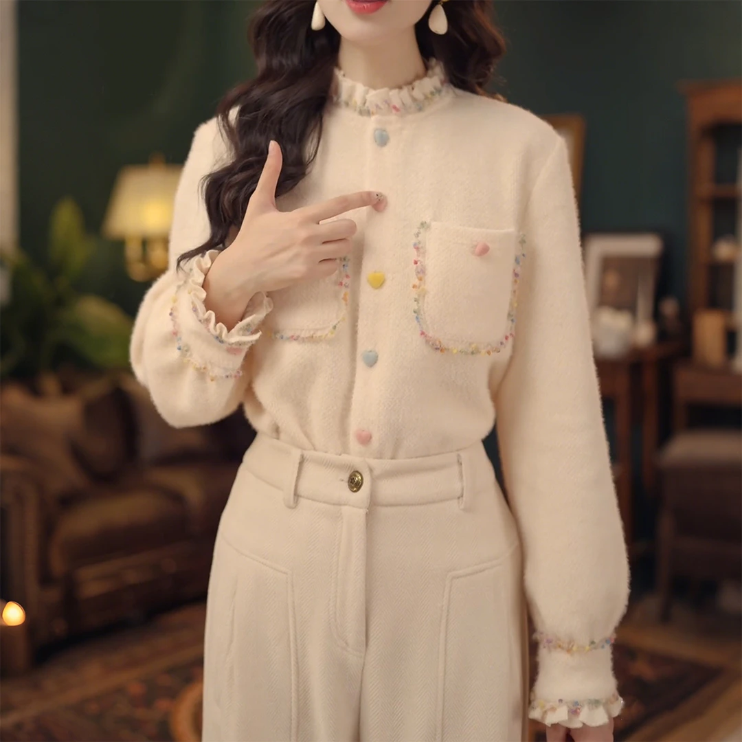 木耳边爱心扣加厚衬衫女2025秋冬季新款高级时尚洋气好看漂亮上衣