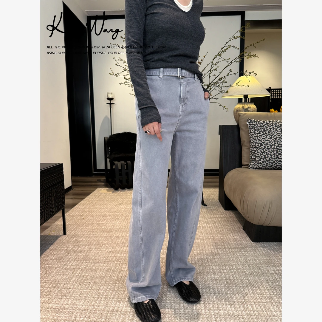 KOKO WANG系带明线弯刀阔腿百搭显瘦牛仔裤542974L12K47