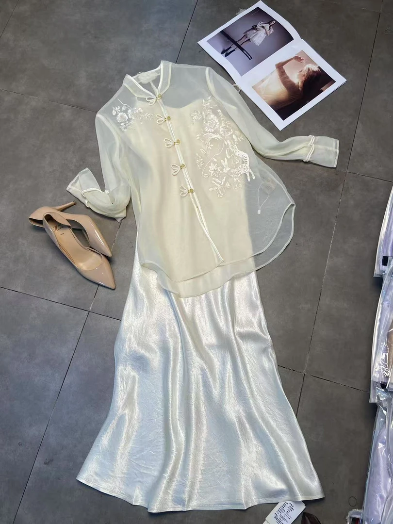 【深圳南油二姐】春季新中式衬衫防晒披显瘦长袖外套2868+吊带裙