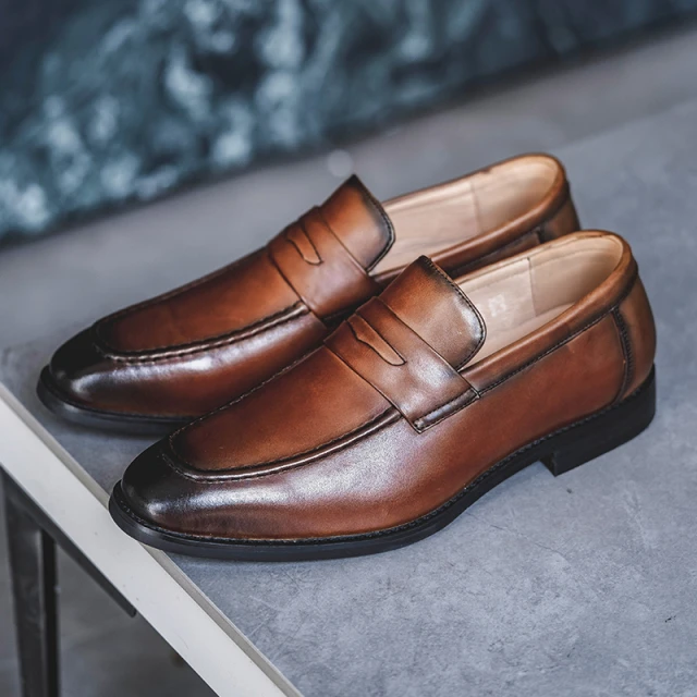乐福鞋男士商务正装英伦透气套脚休闲皮鞋真皮豆豆鞋一脚蹬男鞋
