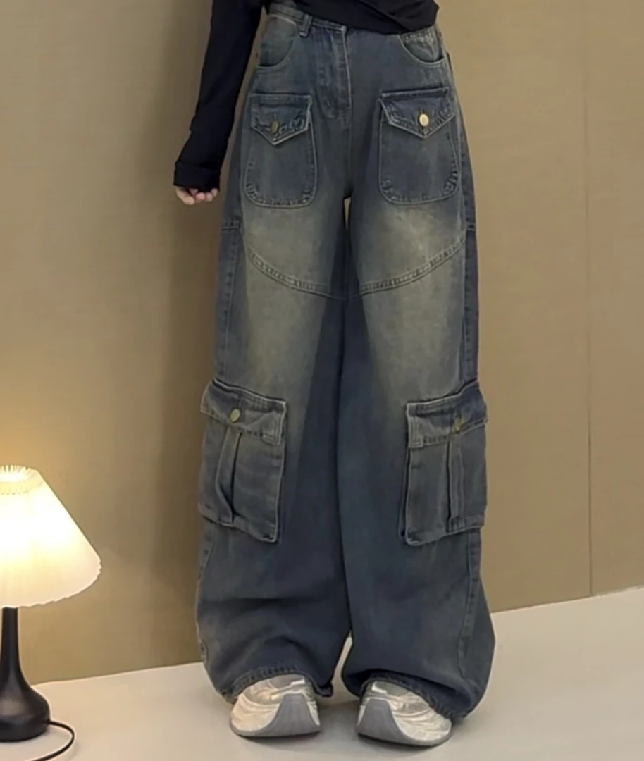 街头复古多口袋阔腿工装裤355一