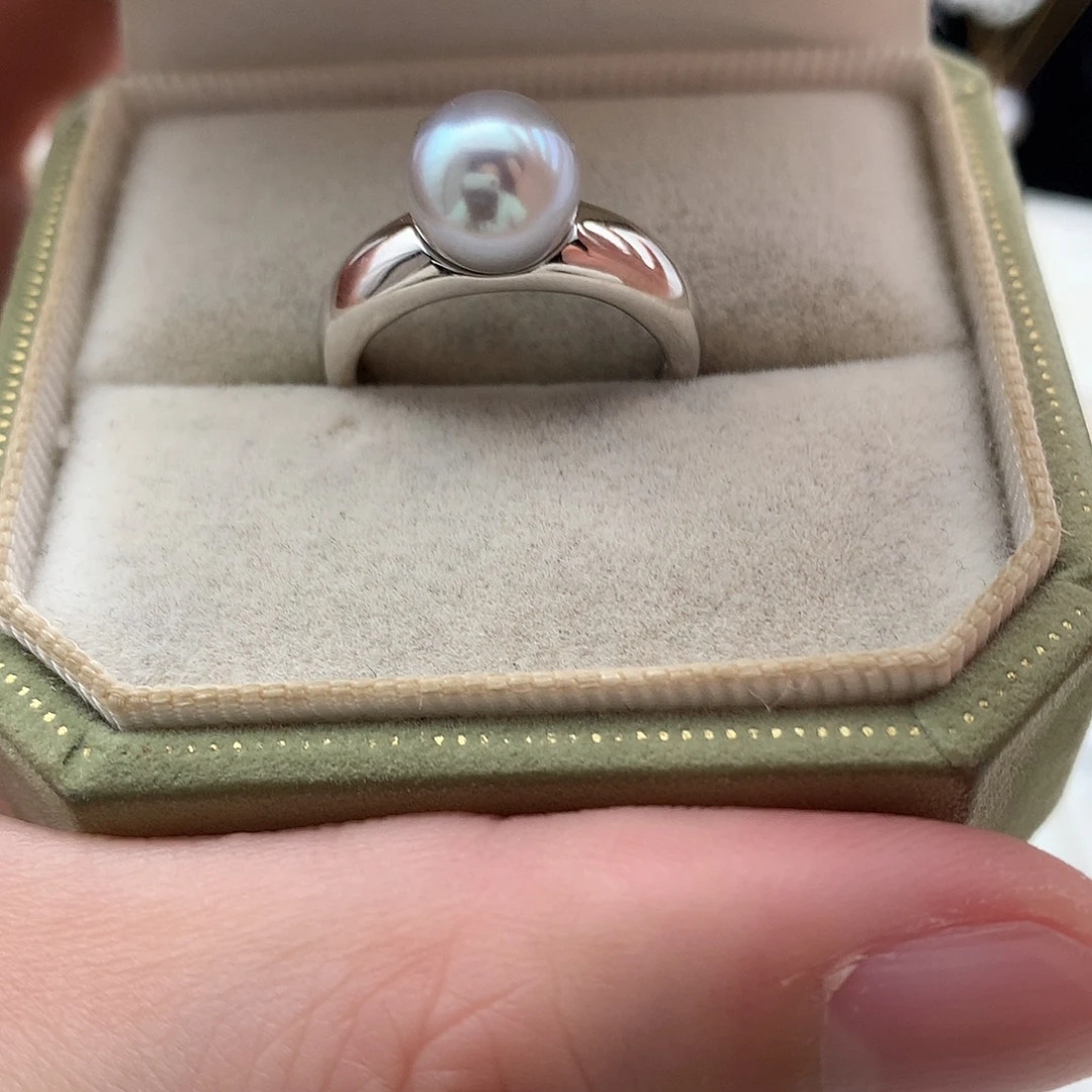 戒指海水珍珠银S925镶嵌8.5-9mm 真多麻
