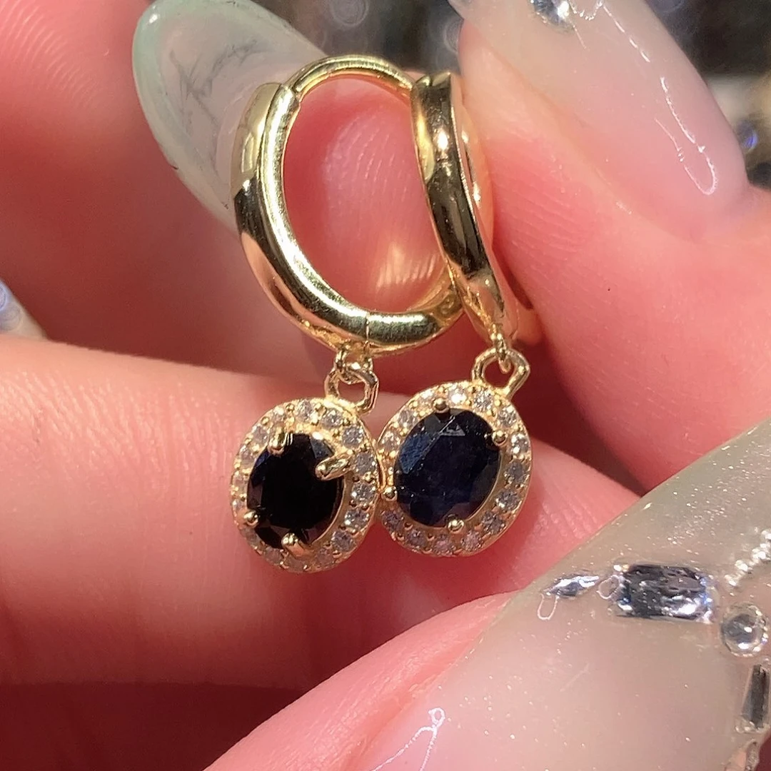 蓝宝石耳饰银S925镶嵌