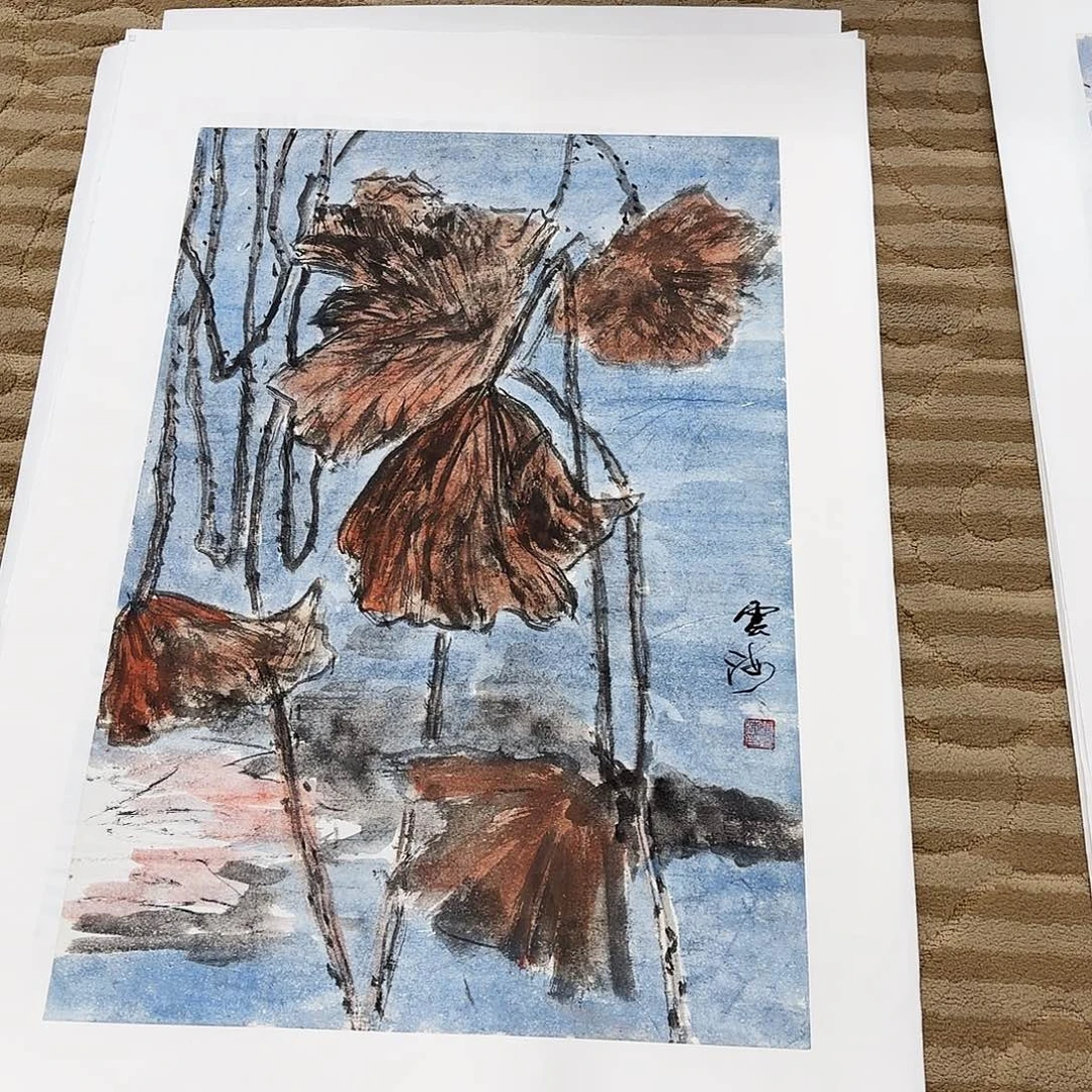 国画花鸟等图案为一体而得