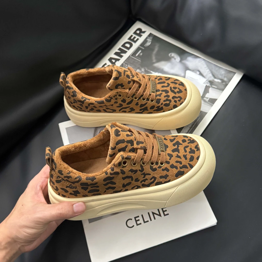 潮流舒适~时尚高级设计感加厚豹纹纯色厚底增高休闲板鞋76X326