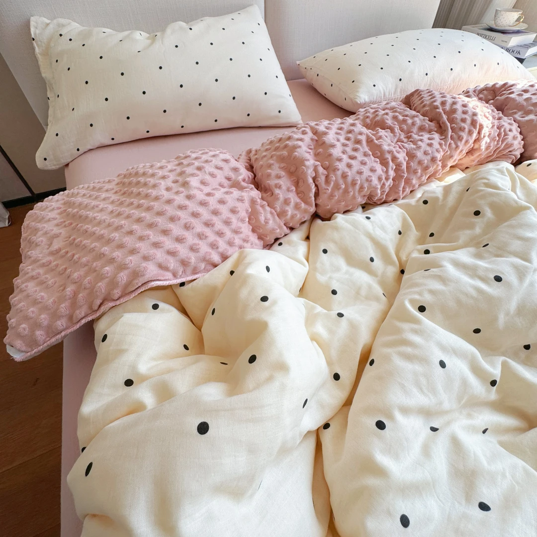 （豆豆被）秋冬全棉双层纱春秋被可机洗A类纯棉碎花四季被双人冬被