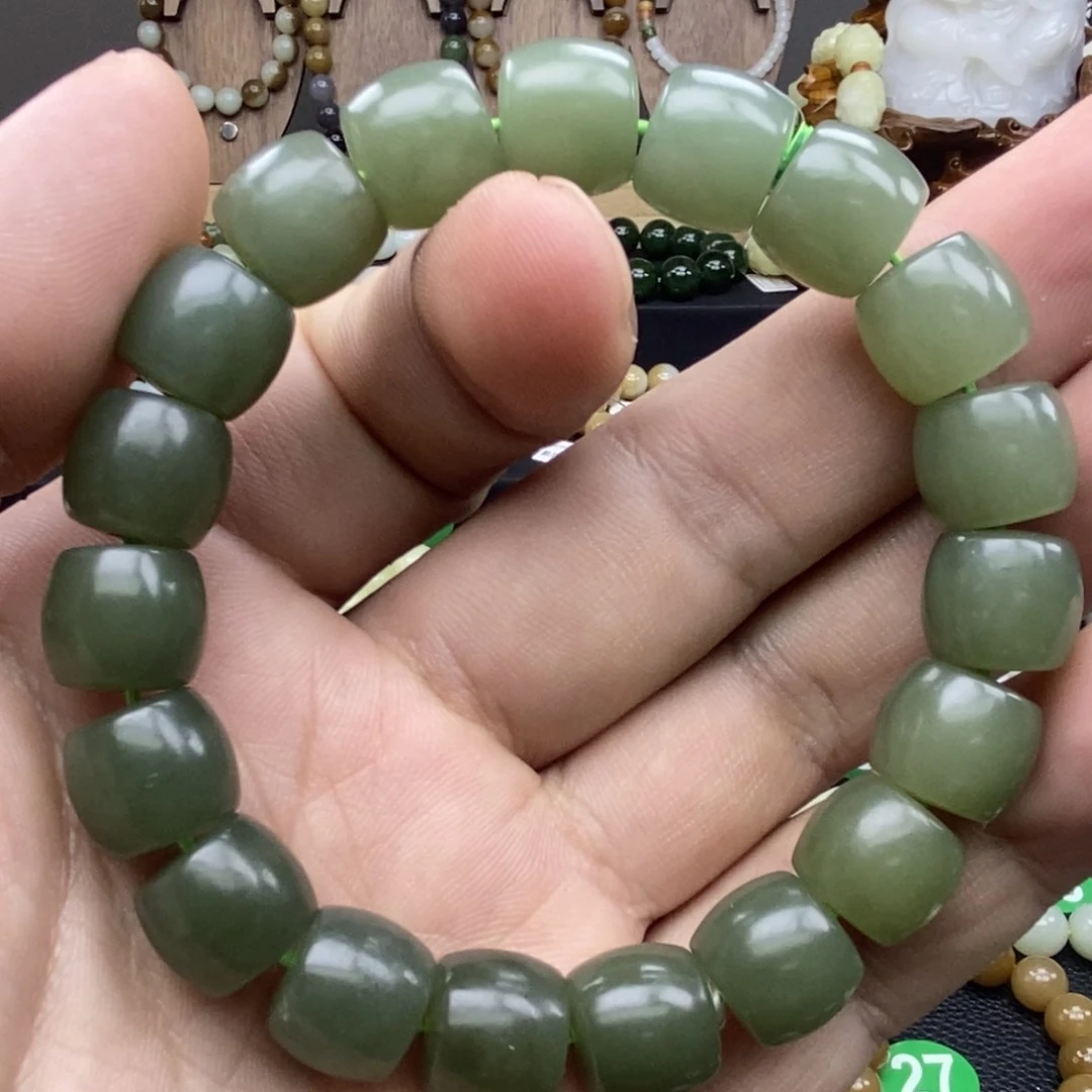 和田玉手链未镶嵌若羌青黄口卡12