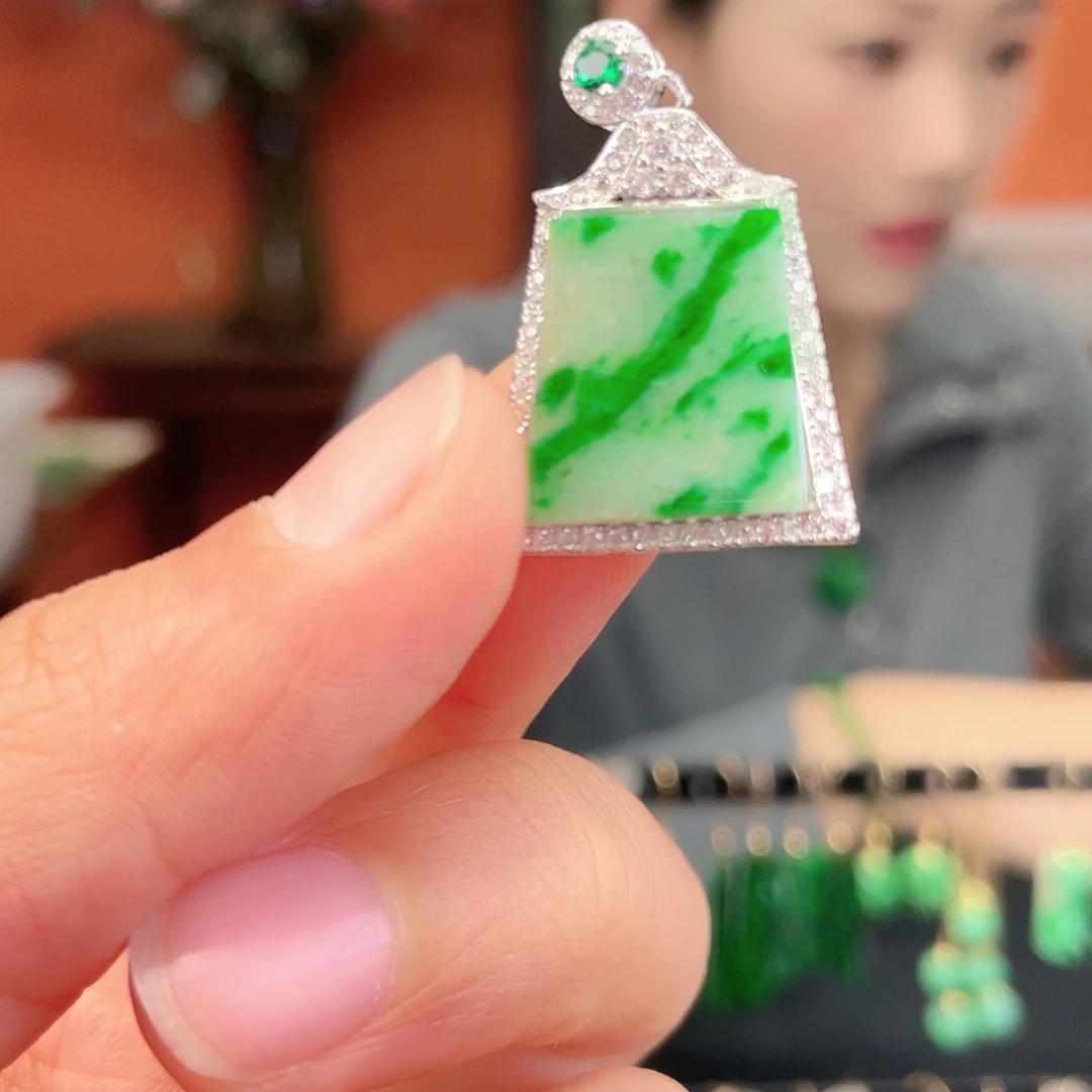 翡翠银S925镶嵌耳饰