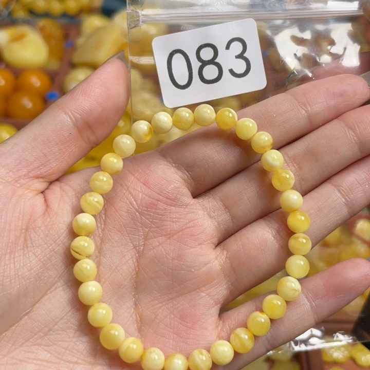 蜜蜡未镶嵌珠宝奇石天然满蜡白妖花手串一条微微瑕