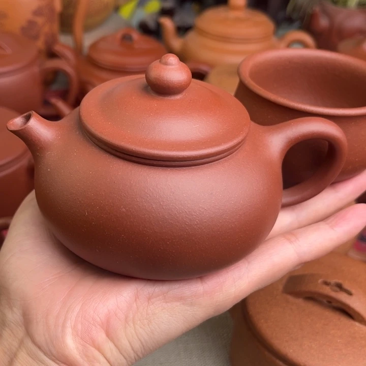 紫砂茶壶原矿红皮龙寒江精工半手220cc