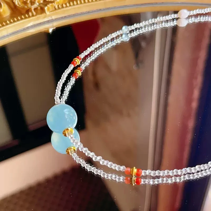 【大鹅推荐】天然海蓝宝项链吊坠男士女士情侣项链