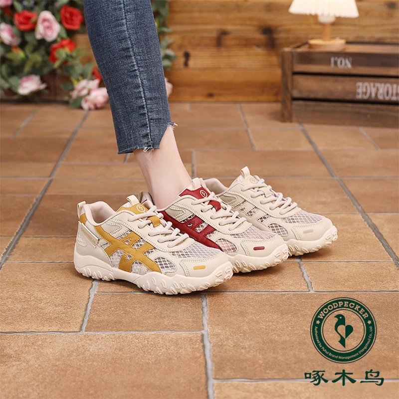 啄木鸟品牌老爹鞋女2025夏季网透气鞋软底休闲复古运动鞋女26525