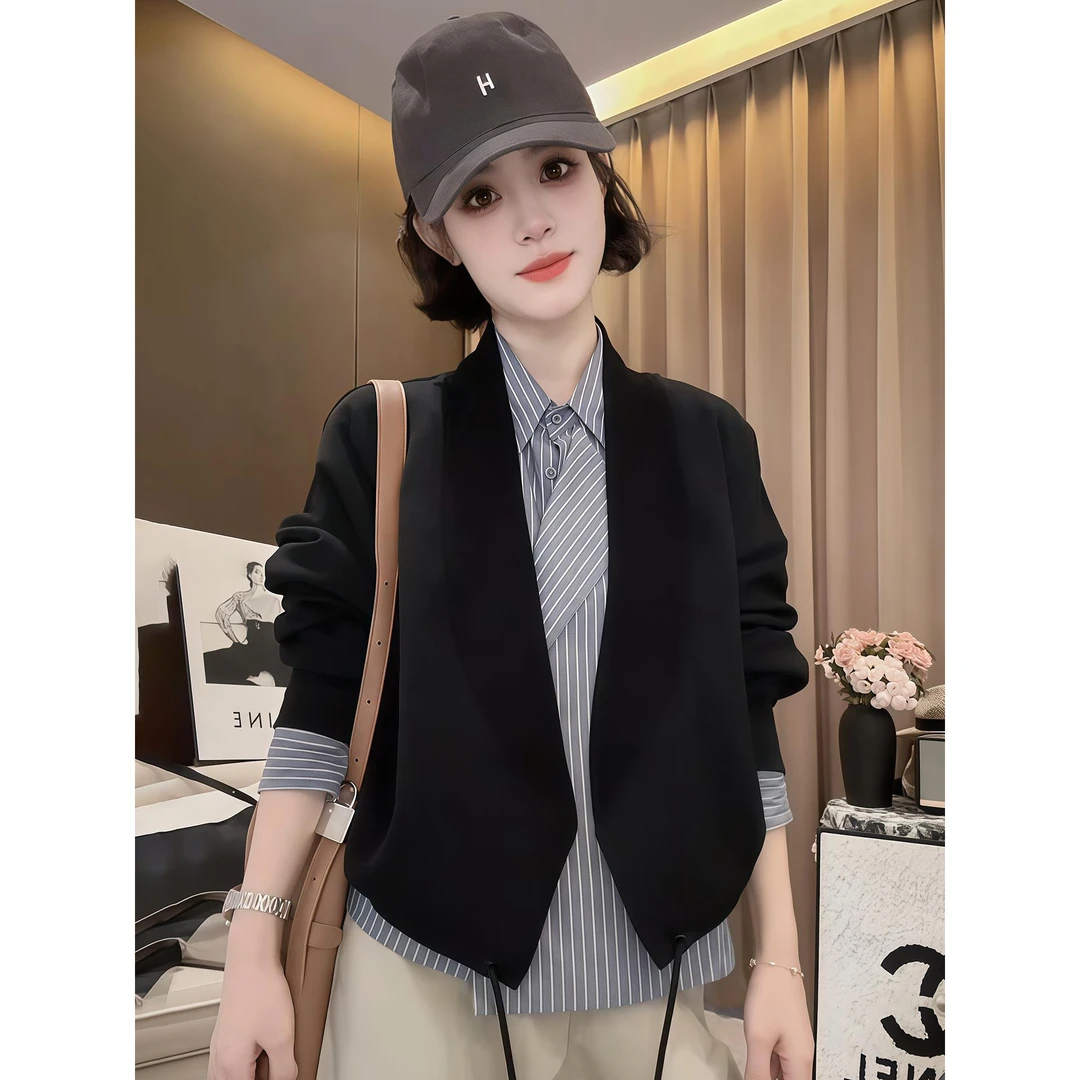 韩版休闲棒球服外套女今年春秋新款显瘦V领上衣宽松时尚针织开衫