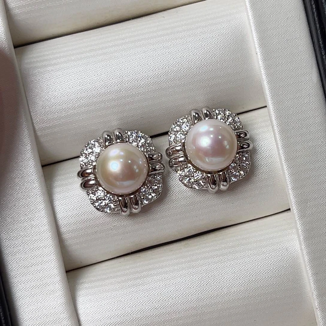 淡水珍珠耳环银S925镶嵌