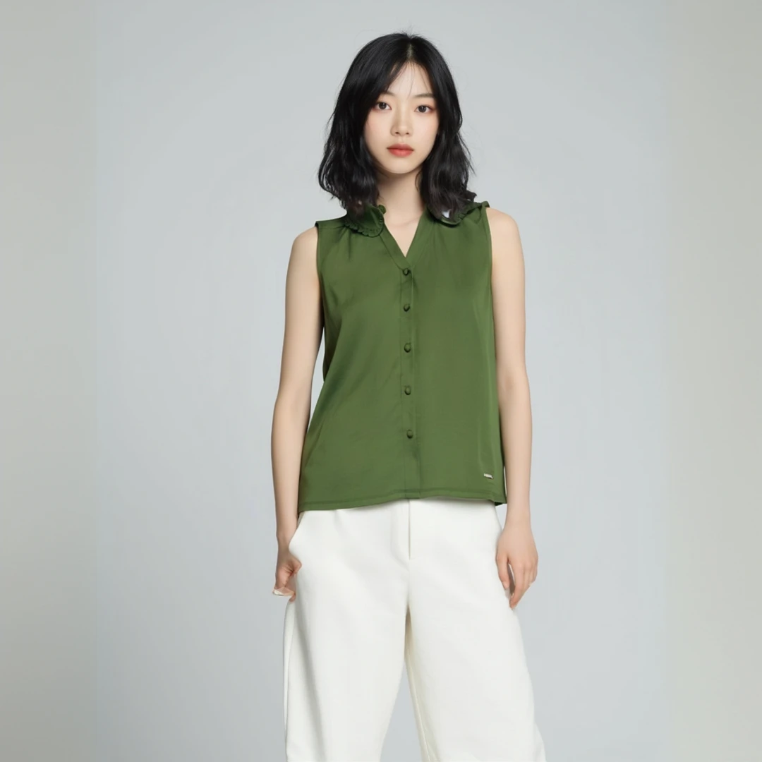 ANNE KLEIN(狮子头)夏季时尚无袖纯色百搭衬衫