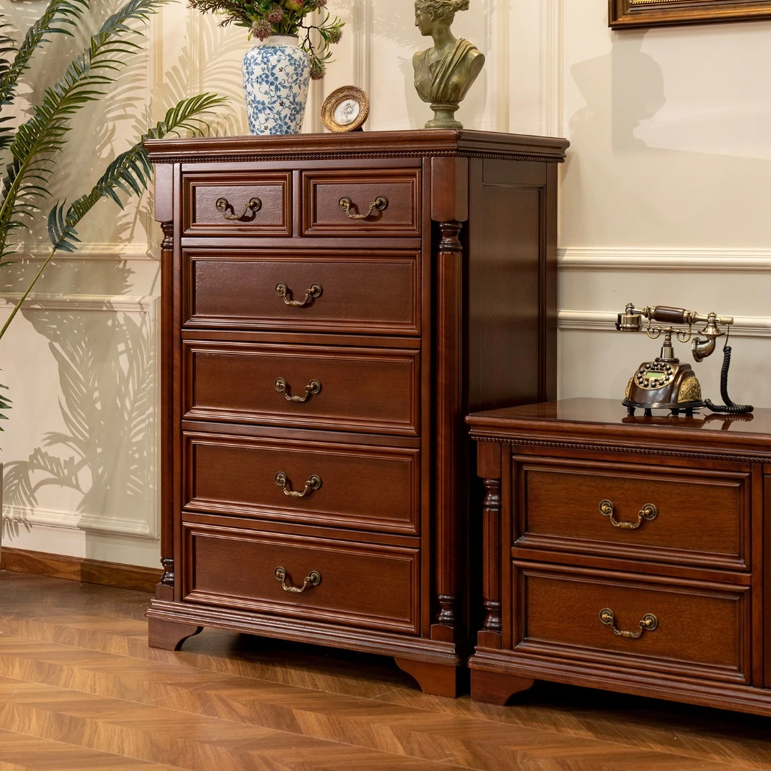 庄顿美式简约六斗柜全实木客厅边柜储物立柜主卧室复古抽屉床尾柜