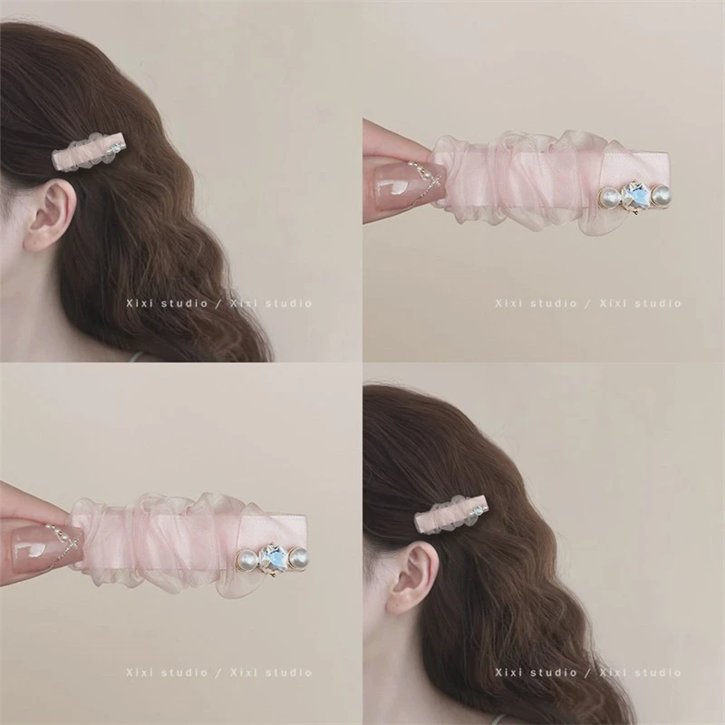 粉色泡泡！欧根纱发夹！高级感侧边刘海前额旅行发卡夹子头饰ins