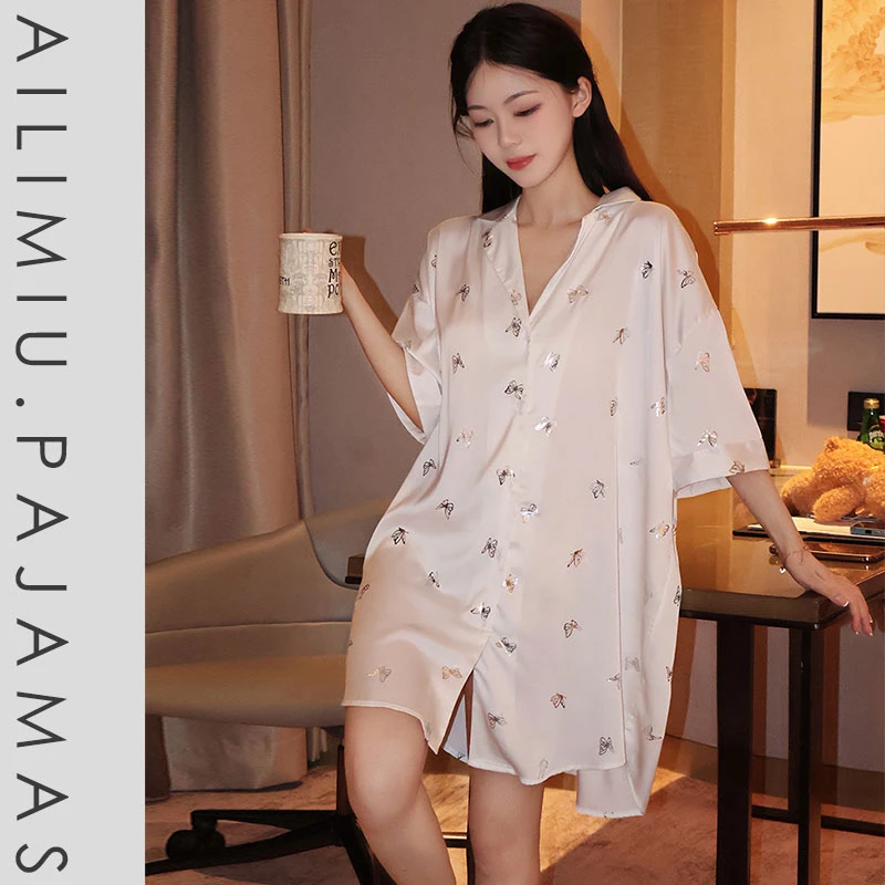 【蝶恋光影】2025夏季新款高定轻奢性感睡裙衬衫宽松睡衣 性感风