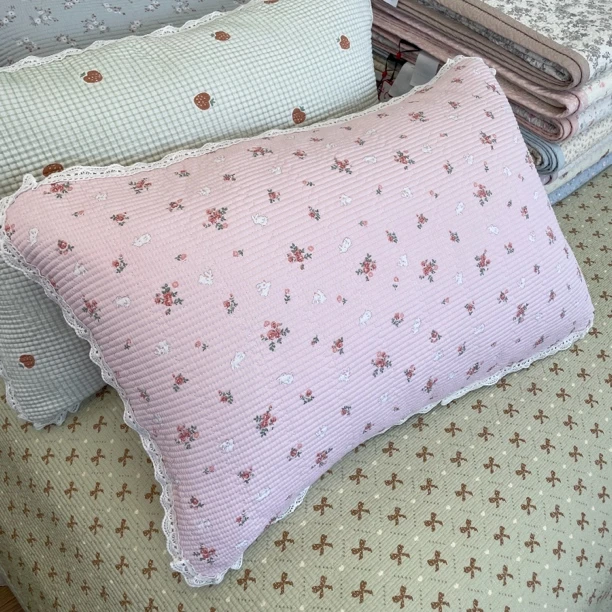 莫代尔天丝花边款枕套一对绗缝亲肤机洗柔软