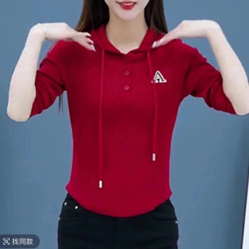 A字连帽卫衣修身百搭长袖T恤休闲短款2025气质减龄上衣
