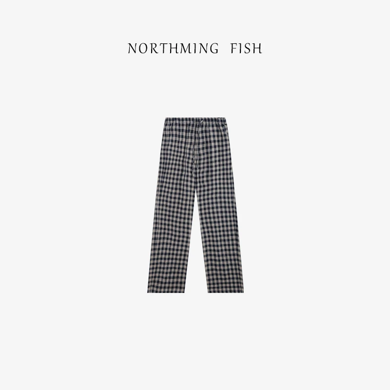 NORTHMING FISH「亚麻-格子裤」优雅松弛感！法式复古格纹休闲直筒裤