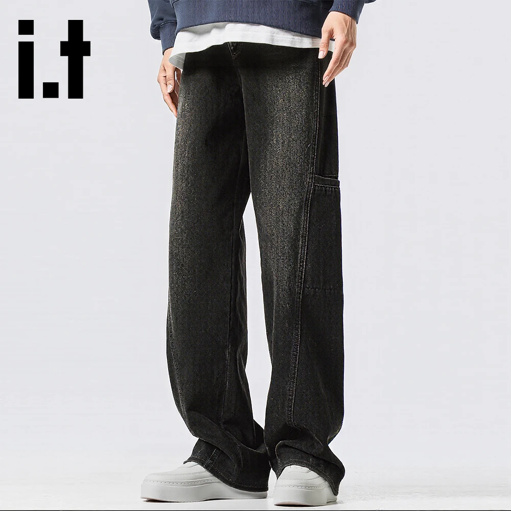 it:CHOCOOLATE秋季潮牌拼接设计感工装牛仔裤男宽松直筒复古长裤