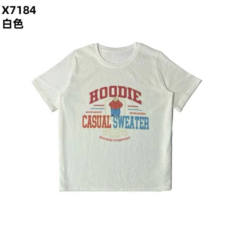 【主播推荐】女士麻感棉字母小熊圆领短袖X7183-X7186