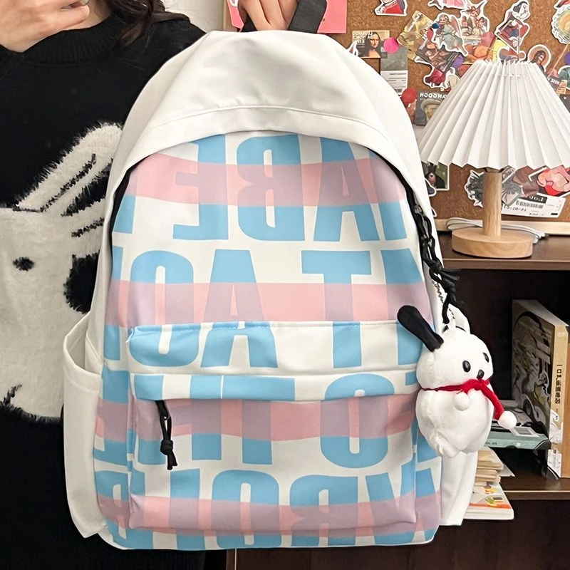 透气女小清新学院风字母日系双肩包大学生休闲拉链初中书包