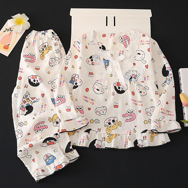 2025秋季新款云朵棉长袖睡衣中大童新款卡通蜡笔小新家居服两件套