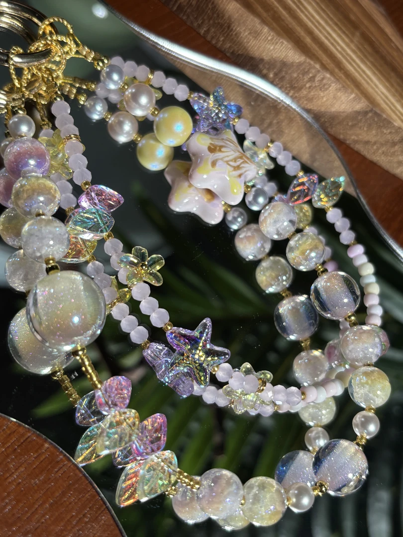 338编码冷透薰衣草大漆星星DIY手绘珠手机链手工手机钥匙链挂件