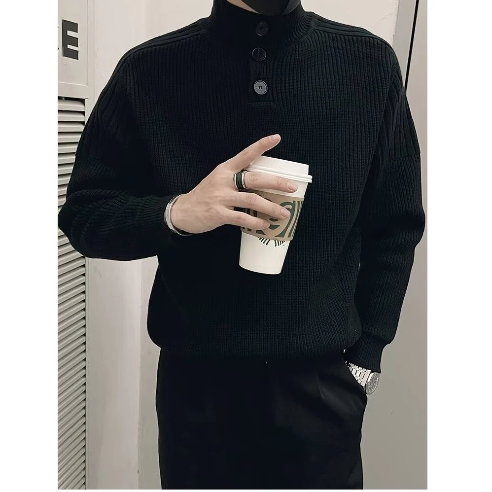 男士黑色毛衣排扣高领打底衫内搭线衣2025新款秋冬季潮牌针织衫帅