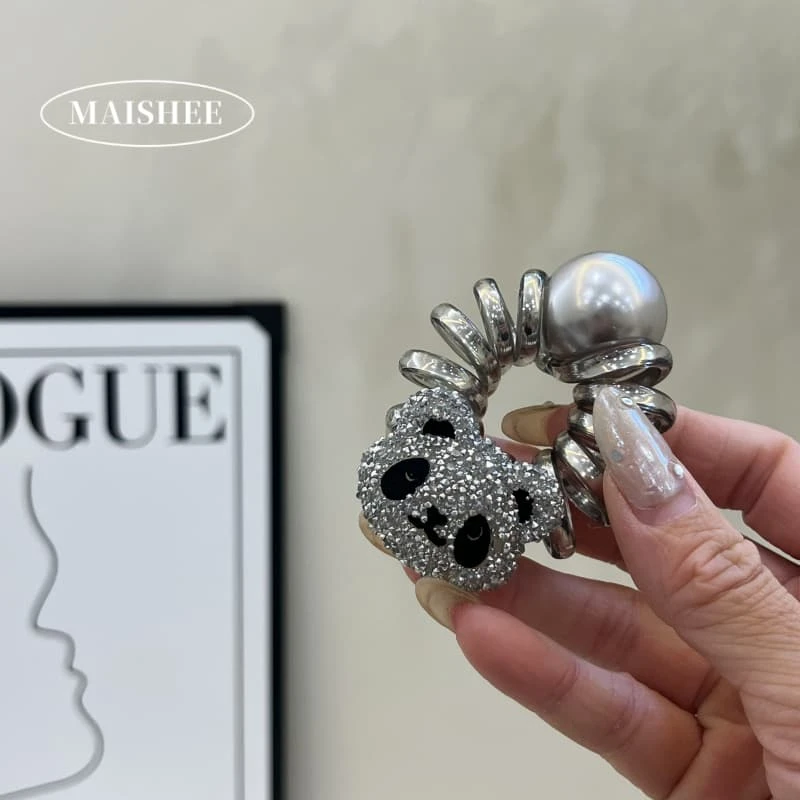 韩国新款电话线高级感银色熊猫头绳女气质百搭头绳皮筋发圈Z0251